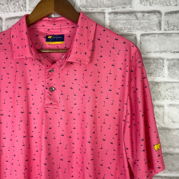 Jack Nicklaus Hot Pink Pins AOP Performance Stretch Golf Polo Mens LARGE - Picture 1 of 7